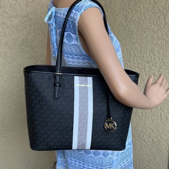 Michael Kors Jet Set Travel Medium Carryall Tote Black Multi - Picture 2 of 14